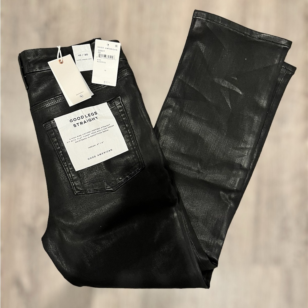 NWT Good American Coated Black Jeans